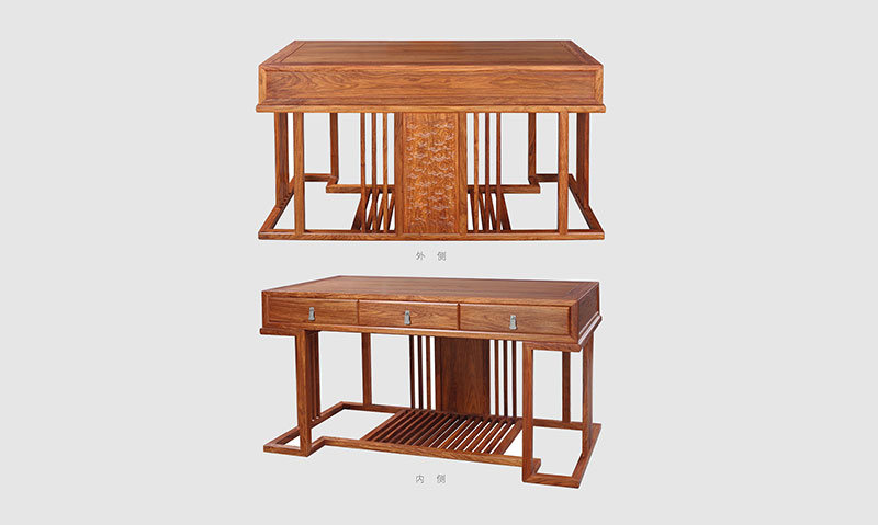 贵阳 别墅中式家居书房装修实木书桌效果图